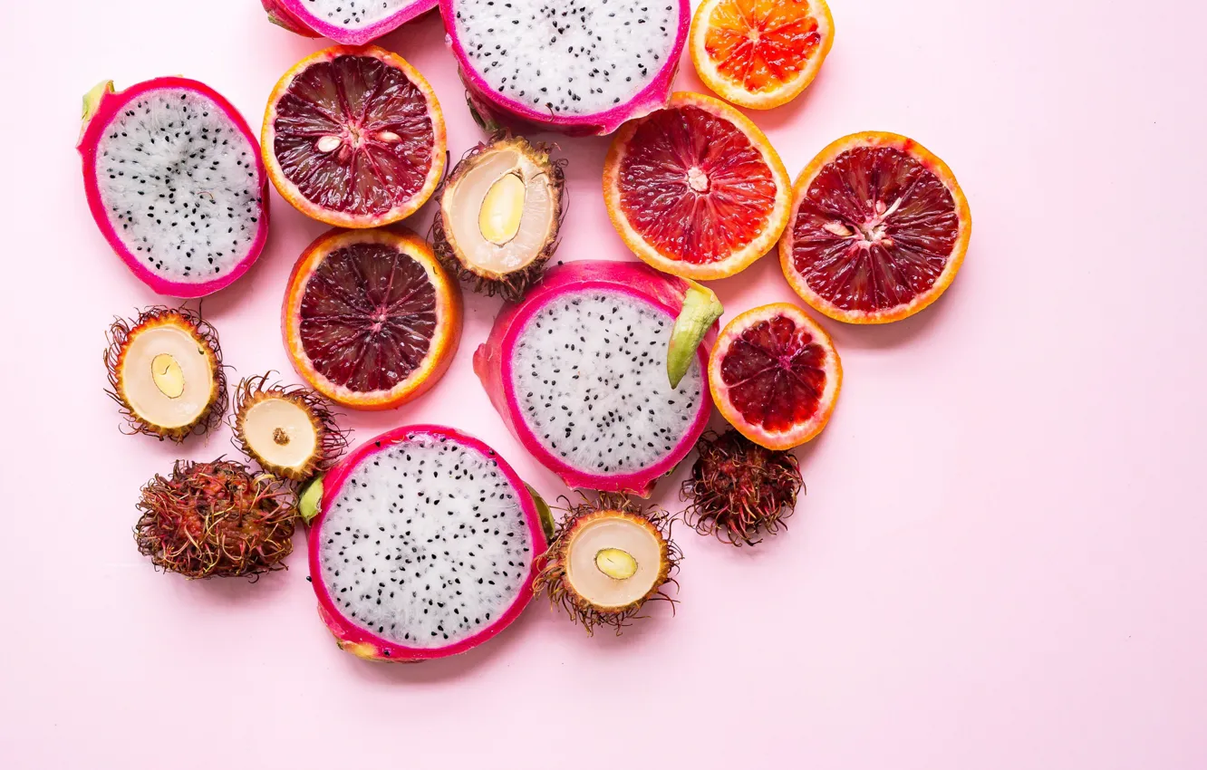 Photo wallpaper exotic, lychee, pitaya, dragon fruit