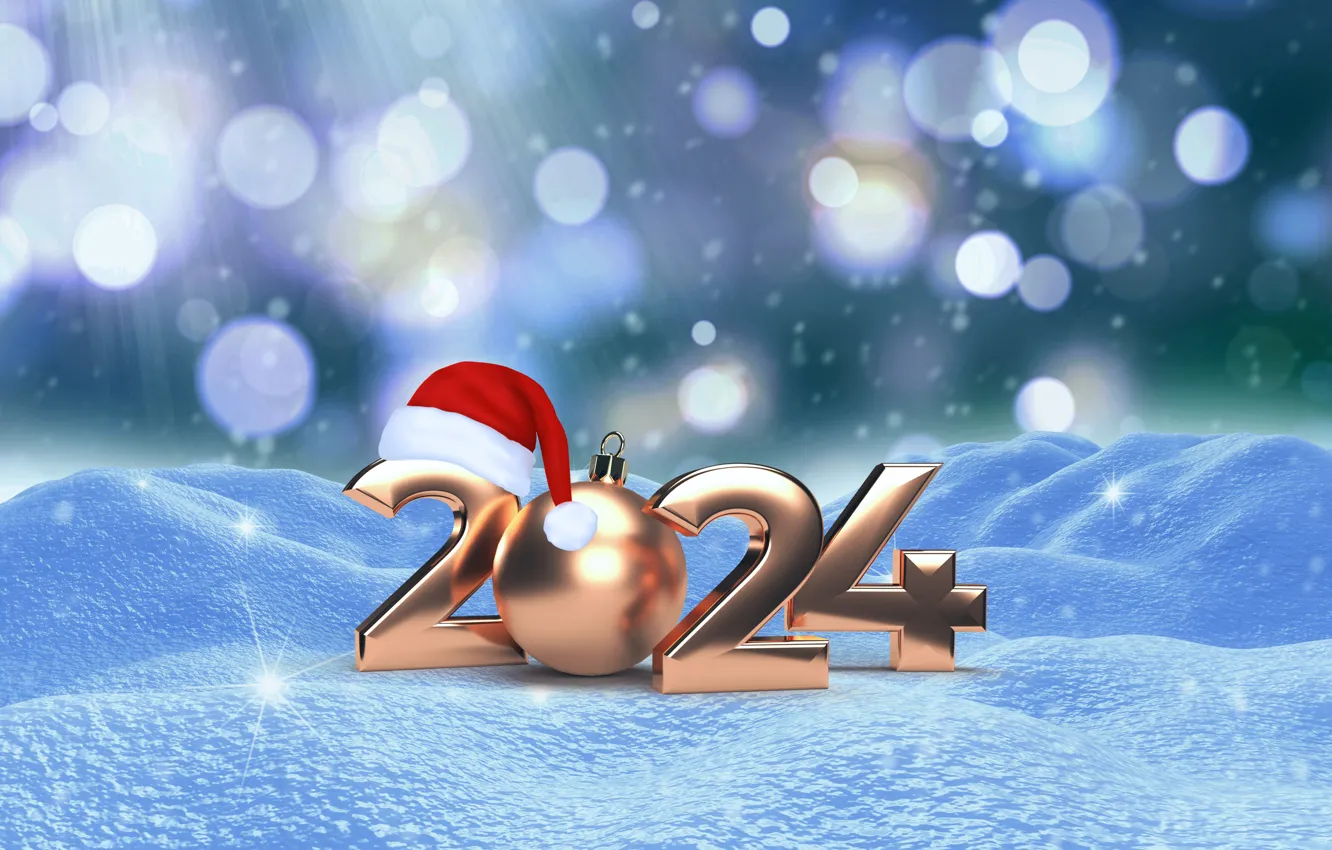 Photo wallpaper winter, snow, snowflakes, gold, new year, figures, golden, winter