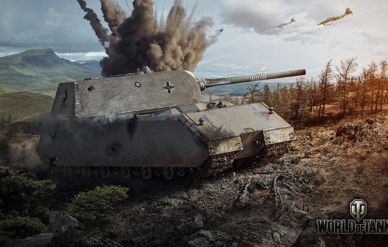 Photo wallpaper the explosion, Germany, tank, the plane, Germany, WoT, tank, World of Tanks