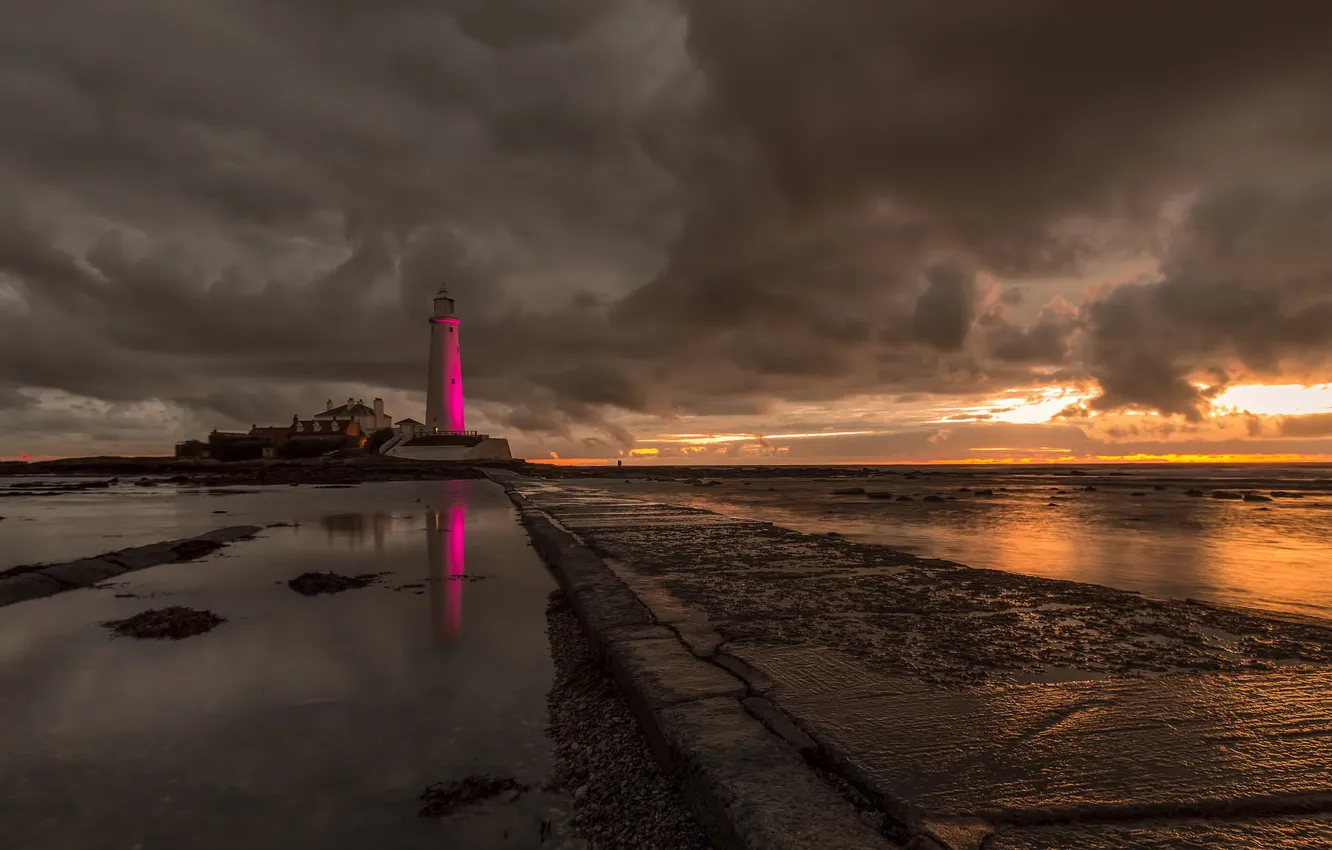 Photo wallpaper sea, sunset, lighthouse