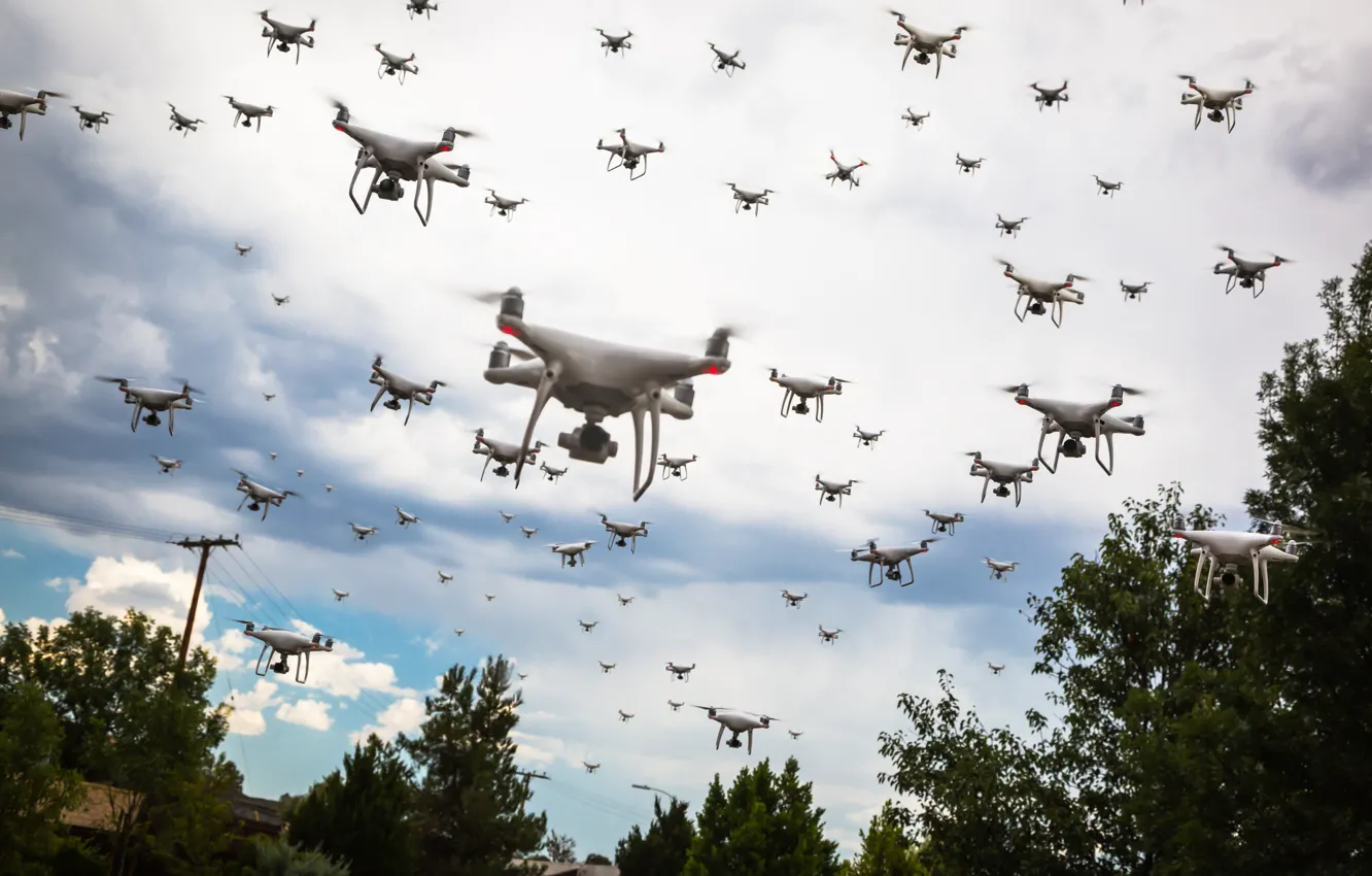Photo wallpaper hi-tech, drone, drones, swarm