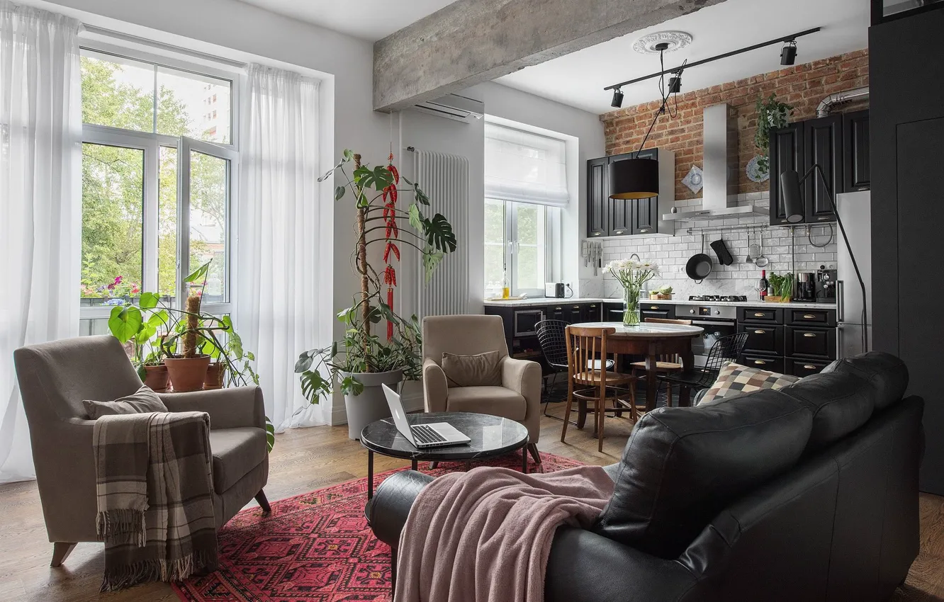 Photo wallpaper design, style, interior, kitchen, living room, apartment in Moscow
