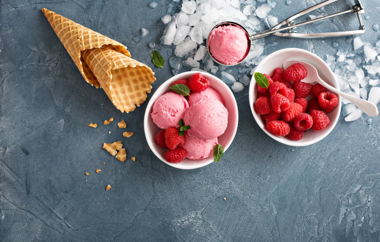 Photo wallpaper Ice, Sweets, Food, Raspberry, Ice cream