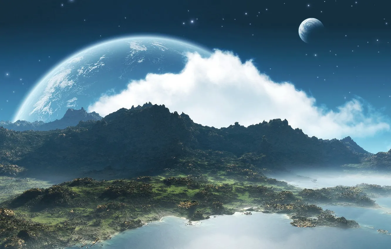 Photo wallpaper the sky, clouds, the moon, sunset