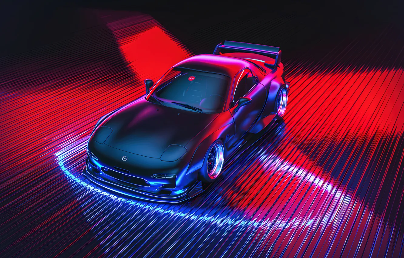 Photo wallpaper Neon background, Japanese, Mazda RX-7