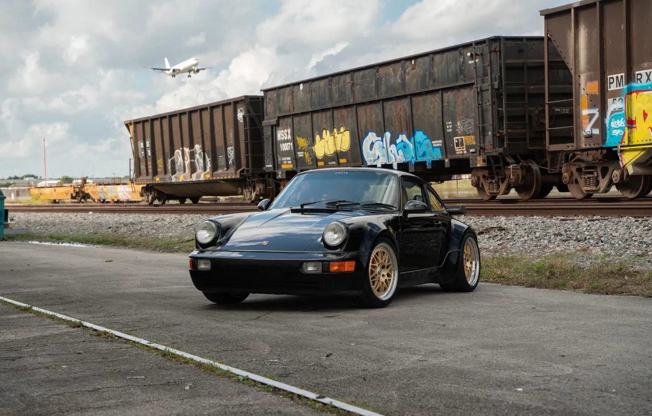 Photo wallpaper Porsche, Black, Train, 964