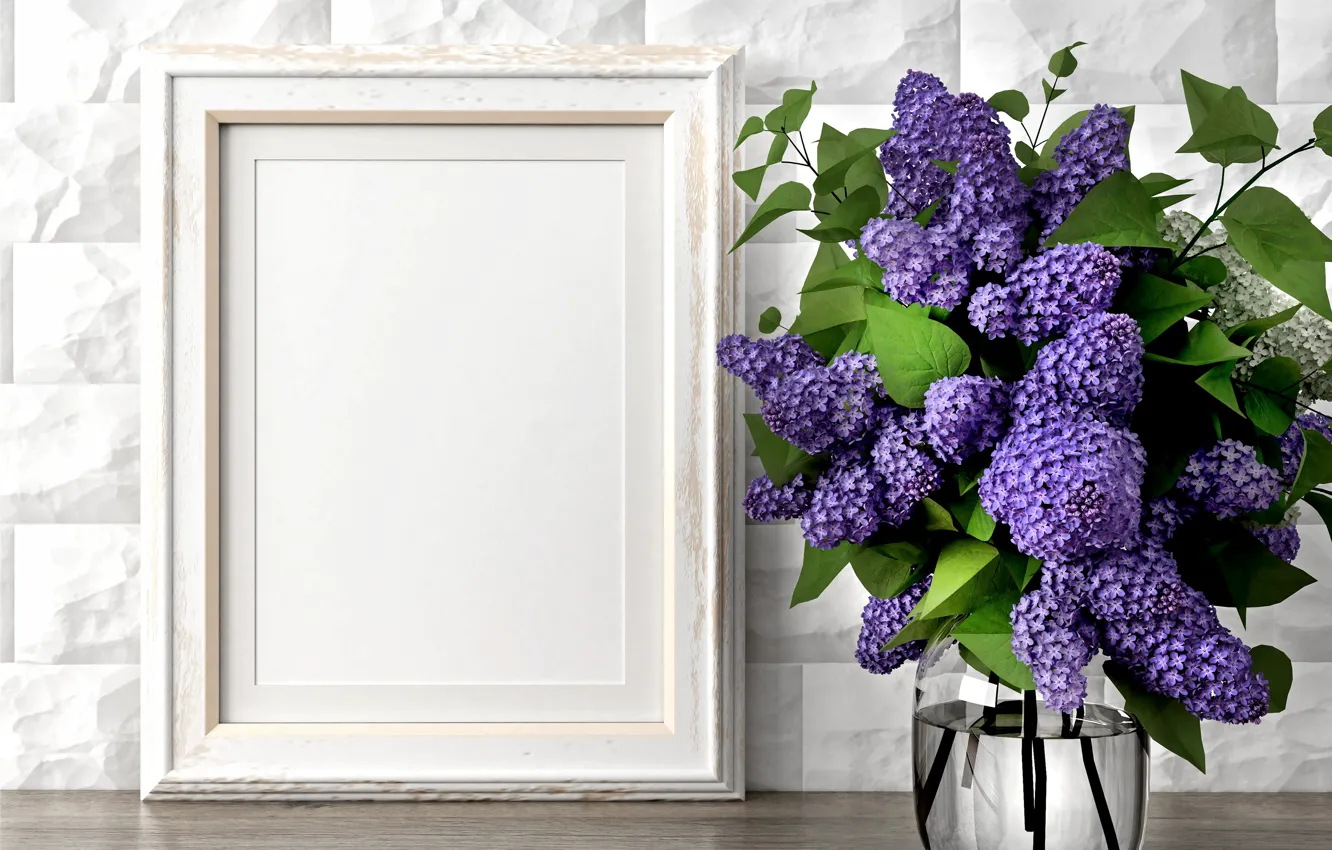 Photo wallpaper Flowers, Vase, Lilac, Template Greeting Cards