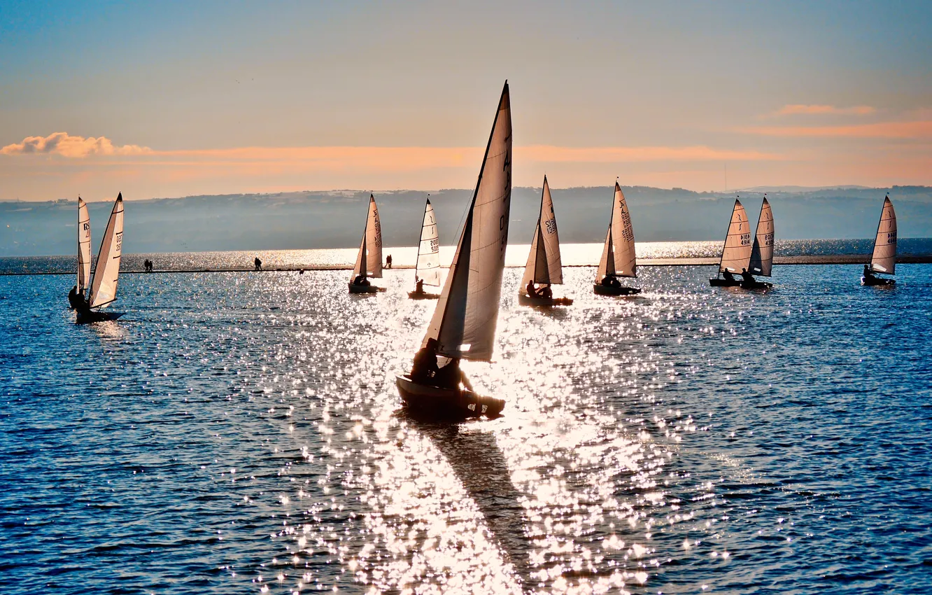 Photo wallpaper sea, sport, Shine, boats, sailboats