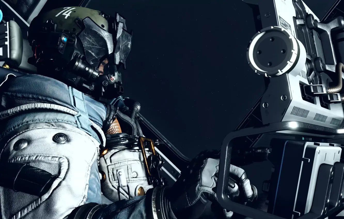 Photo wallpaper space, ship, astronaut, devices, the suit, cabin, Starfield
