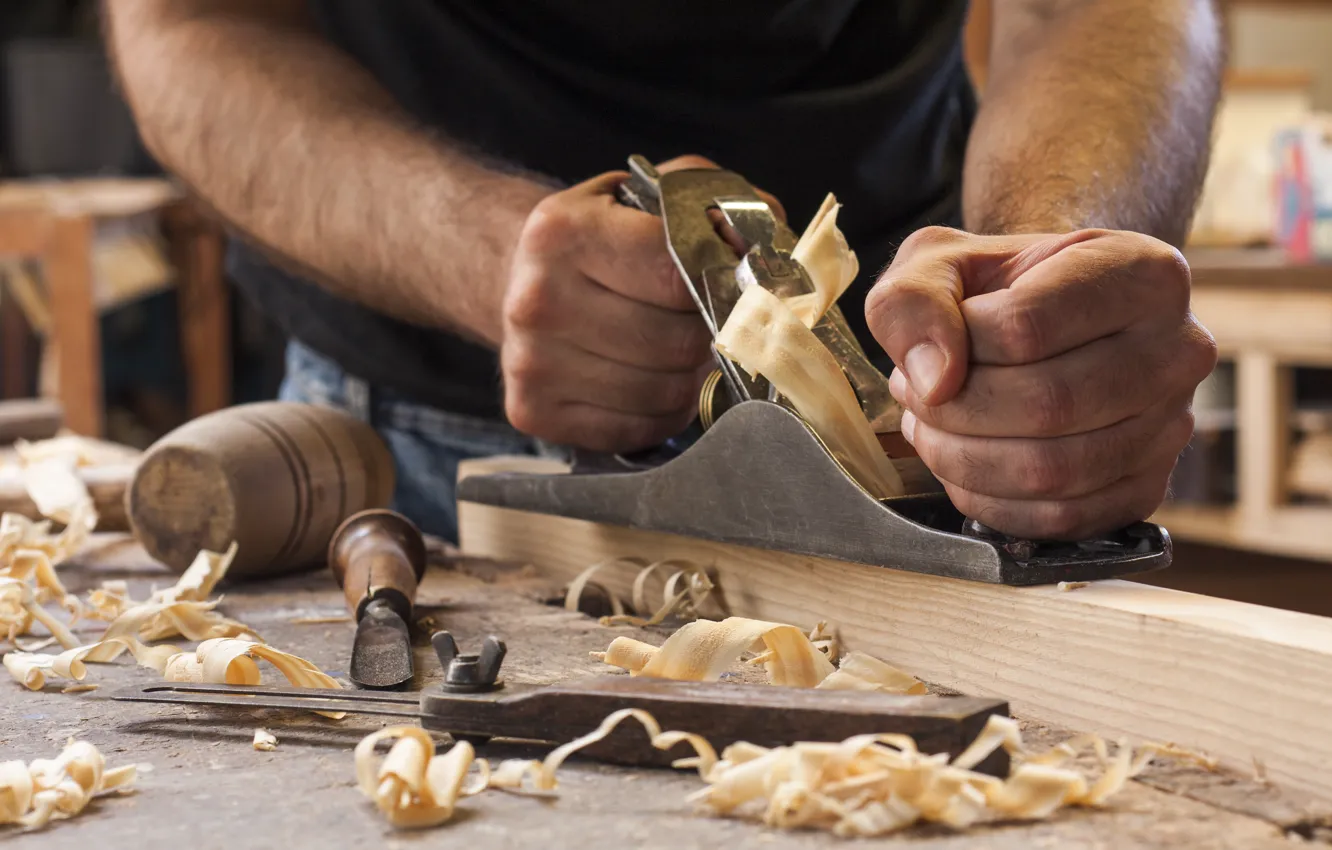Photo wallpaper wood, hands, tools, woodworking, worker