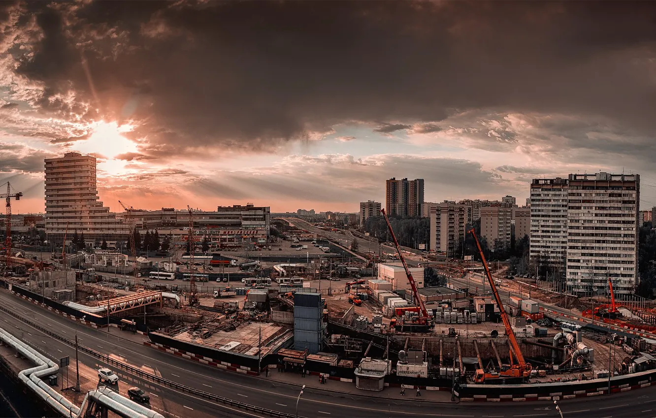 Photo wallpaper Moscow, sunset, the construction of the subway