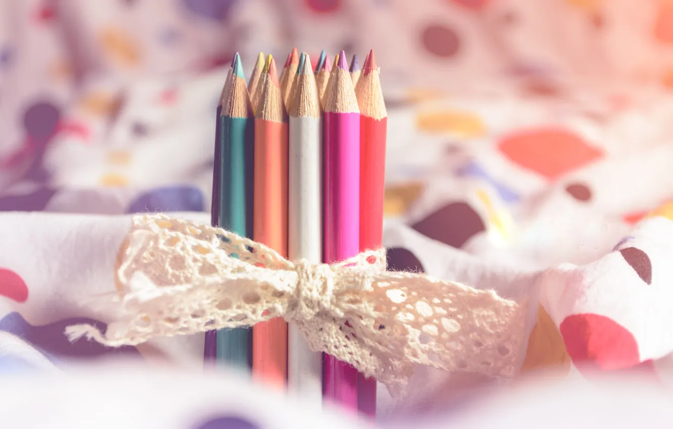 Photo wallpaper colored, pencils, bow