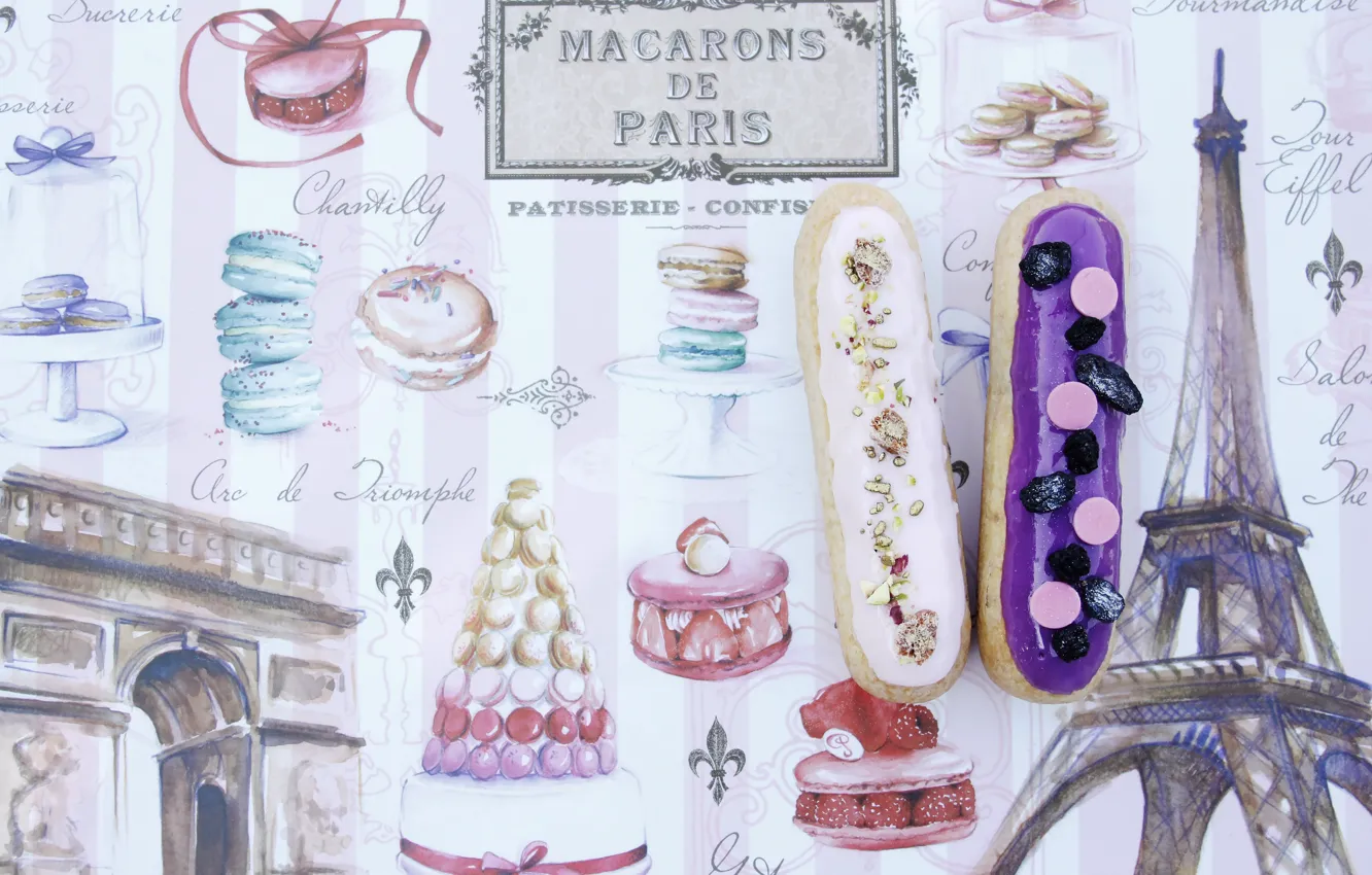 Photo wallpaper cream, background, cakes, eclairs, dessert