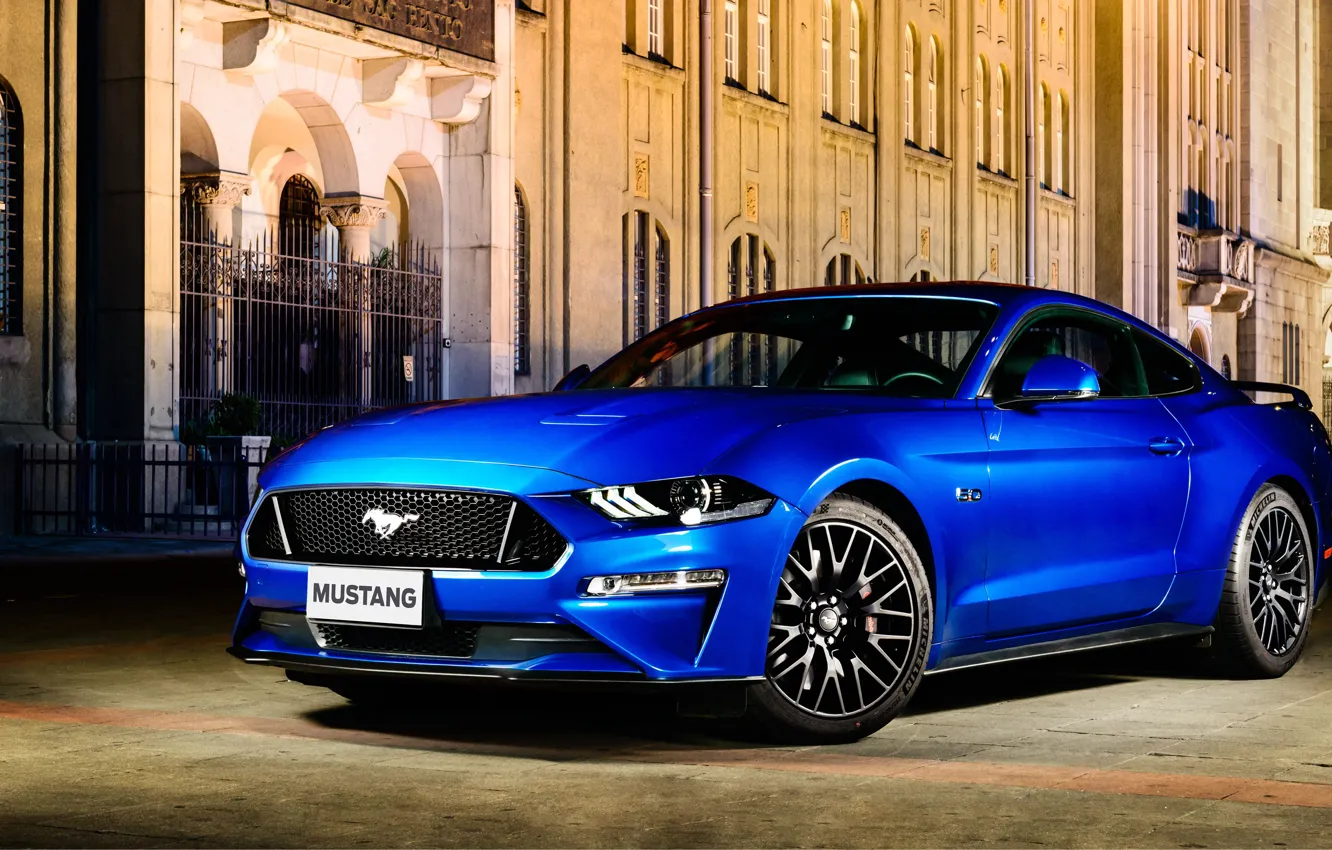Photo wallpaper blue, Ford, Fastback, 2018, Mustang GT