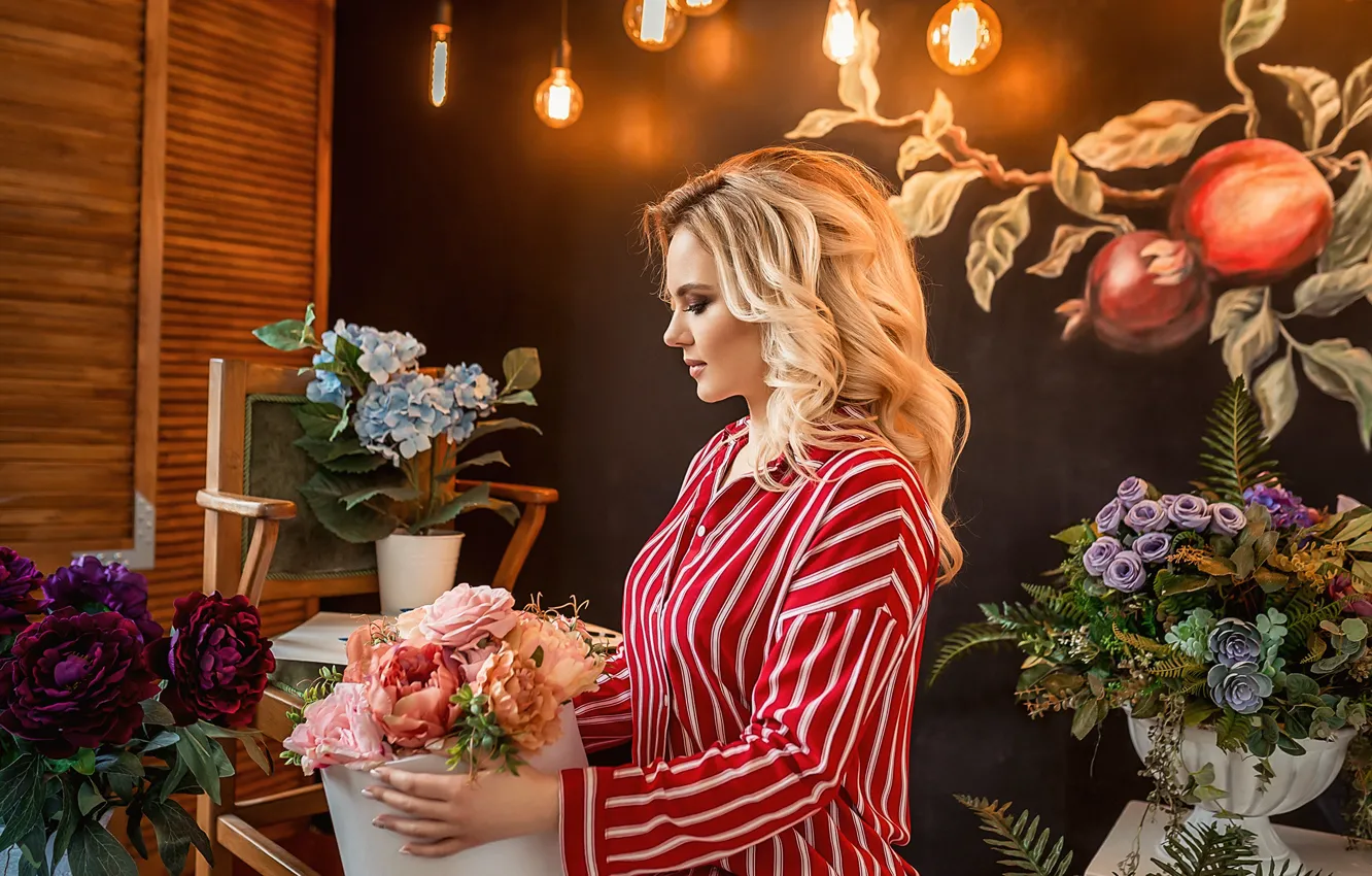 Photo wallpaper girl, flowers, mood, A Diakov George