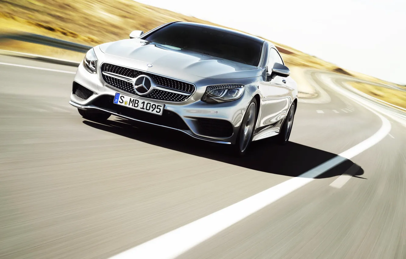 Photo wallpaper Mercedes-Benz, Auto, Road, Mercedes, Logo, Silver, Coupe, The front