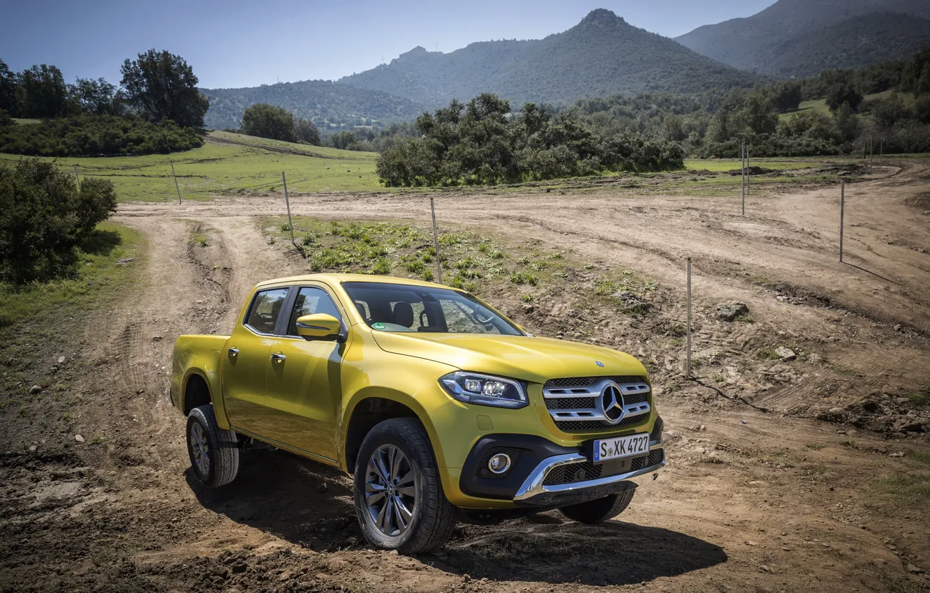 Photo wallpaper yellow, earth, vegetation, Mercedes-Benz, pickup, primer, 2017, X-Class