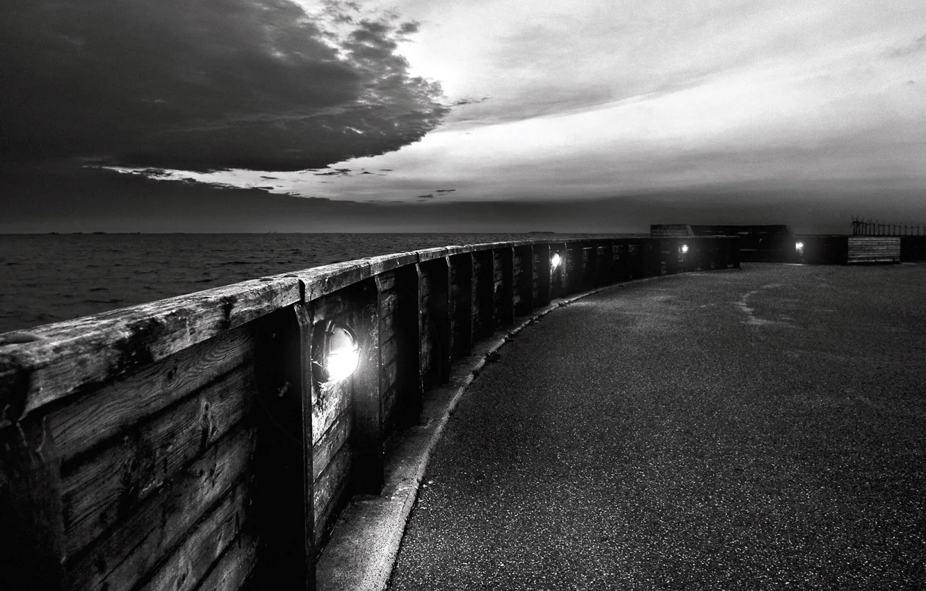 Photo wallpaper Promenade, Clouds, Black and white