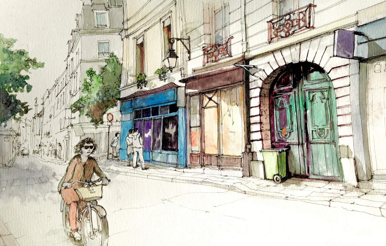 Photo wallpaper street, figure, France, Paris, home, watercolor