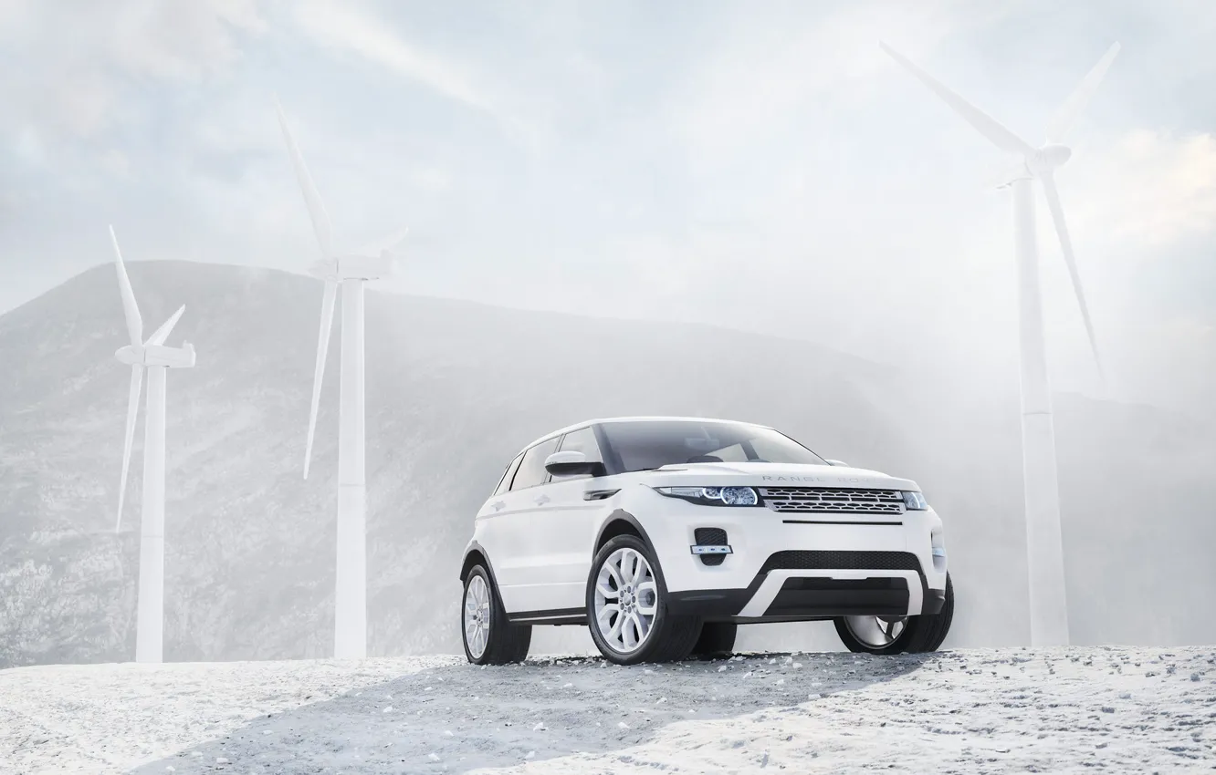 Photo wallpaper white, jeep, windmills, range Rover, SUV, range rover evoque