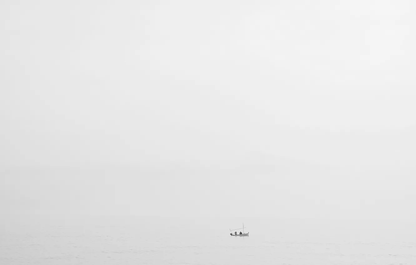 Photo wallpaper sea, fog, boat, fishermen, rainy
