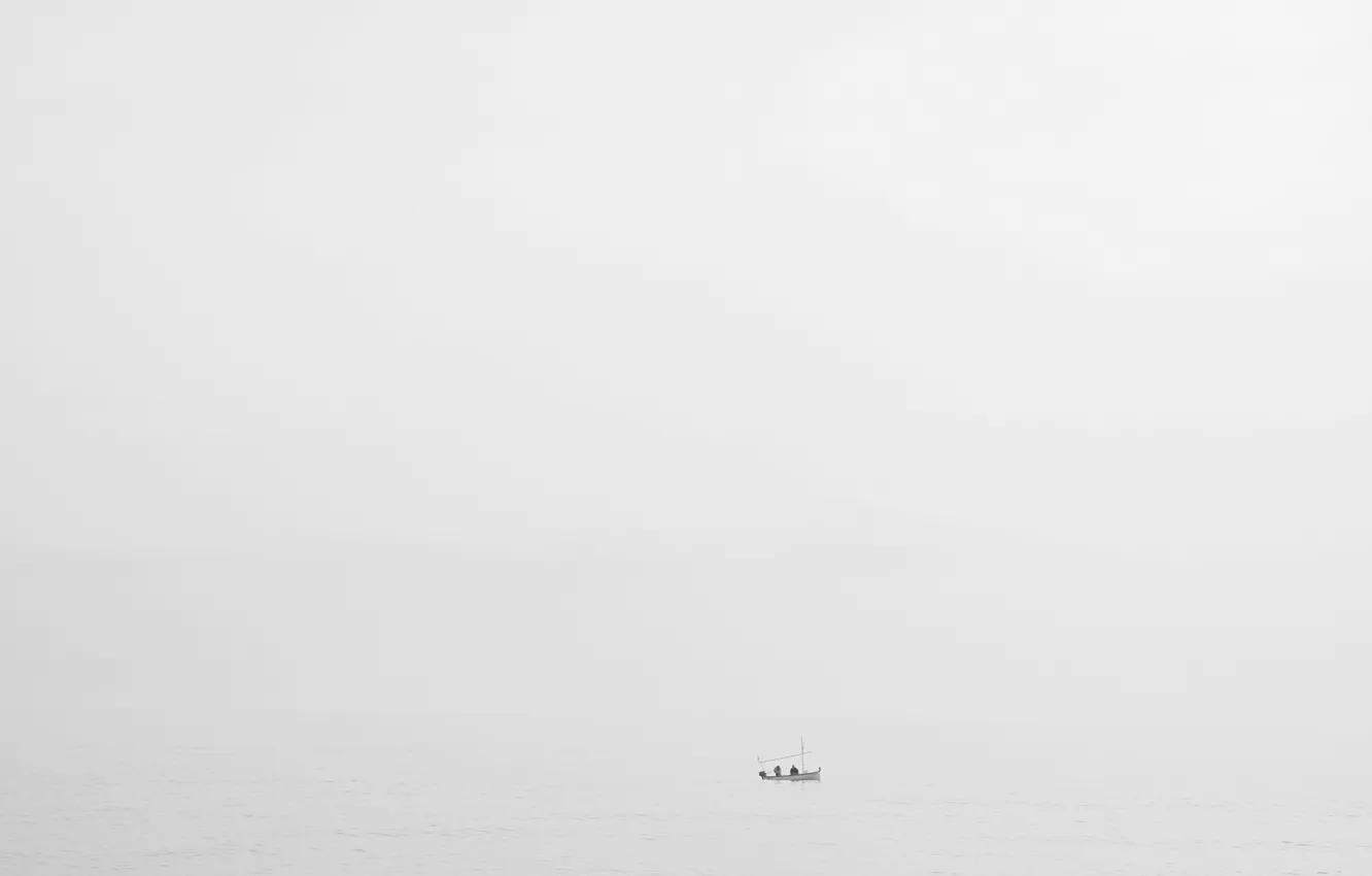 Photo wallpaper sea, fog, boat, fisherman, rainy