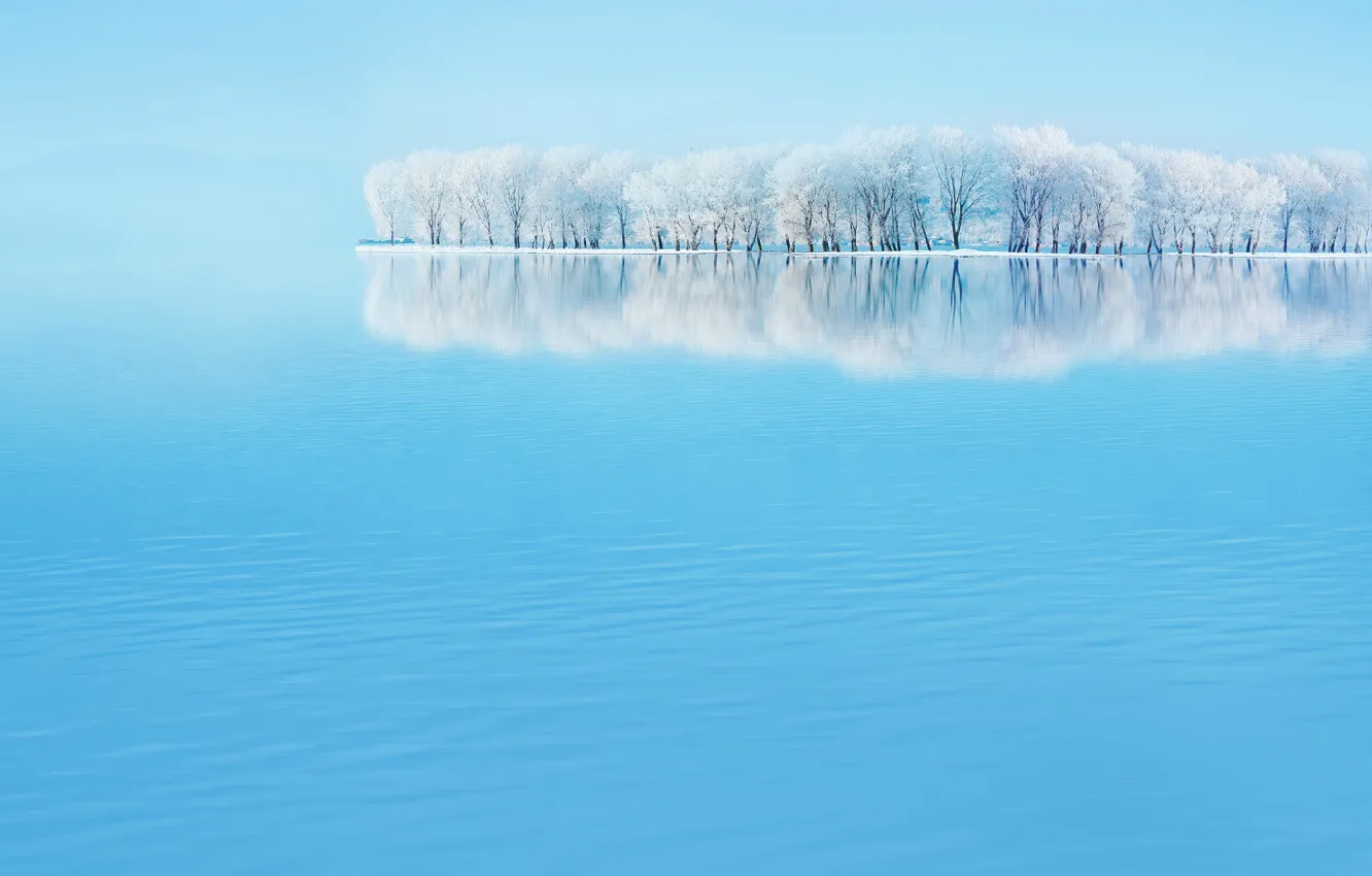 Photo wallpaper winter, landscape, sky blue