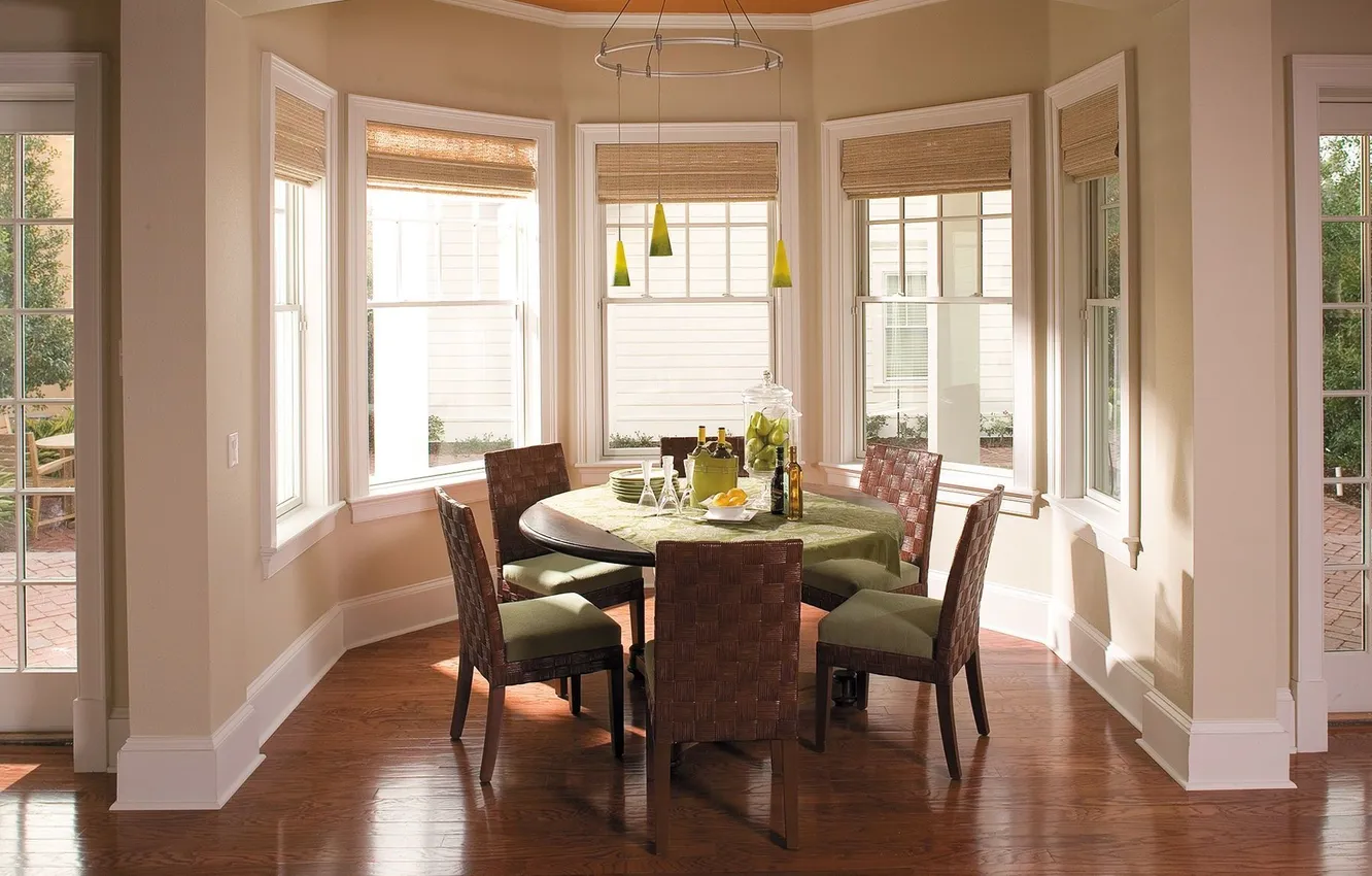 Photo wallpaper design, style, interior, dining room in the bay window