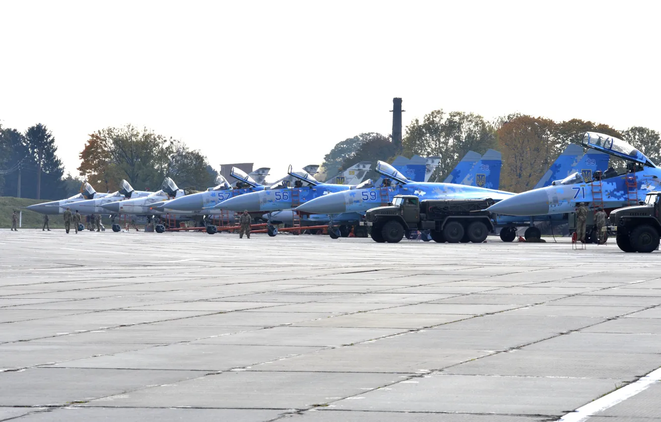 Photo wallpaper Ukraine, Su-27, Su-24MR, Su-27UB, Su-24M, Ukrainian air force