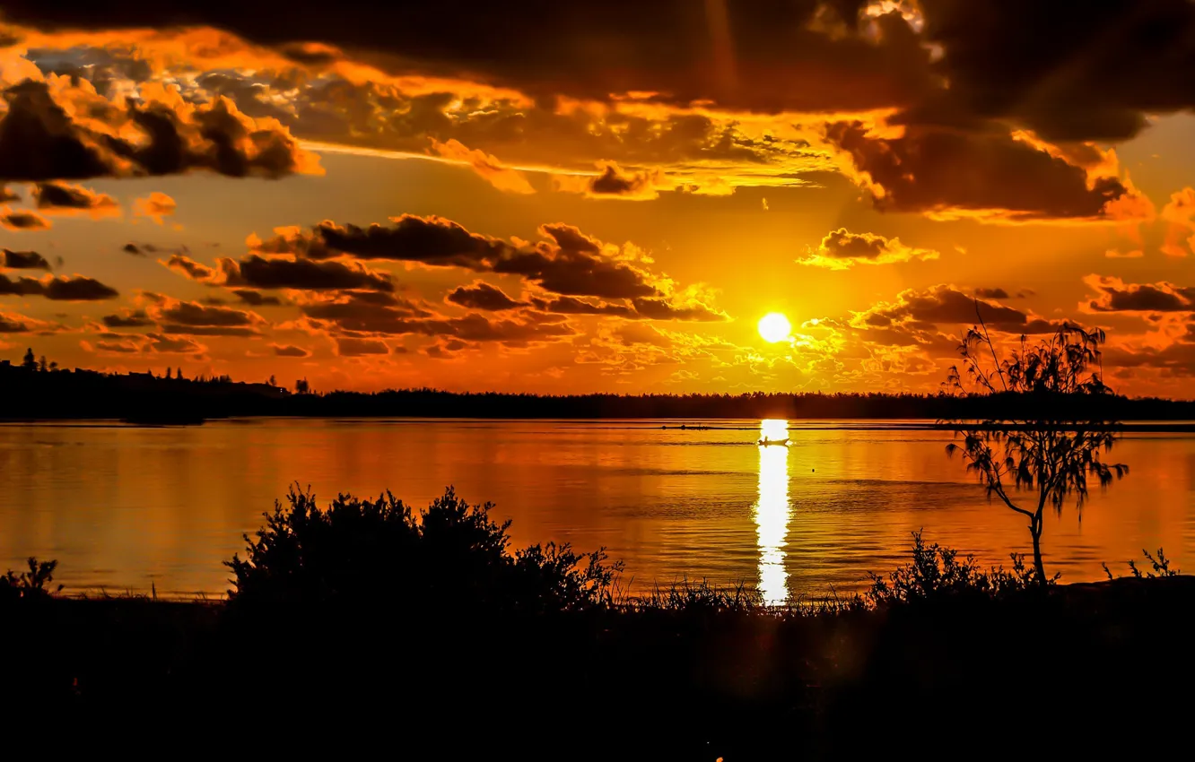 Photo wallpaper the sky, sunset, lake, the evening