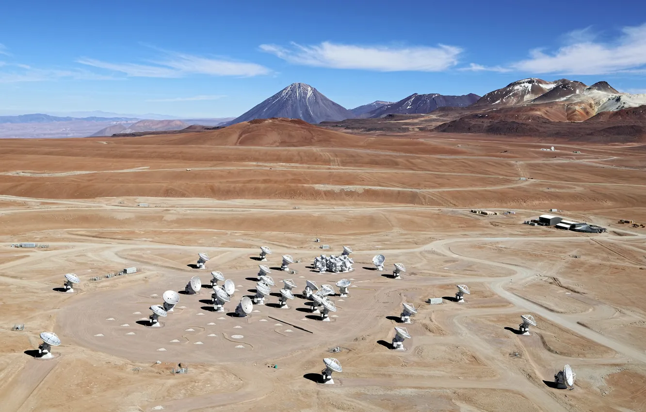 Photo wallpaper antenna, Chile, Observatory, locators, ALMA, radio telescopes, Chilean Andes, antennas