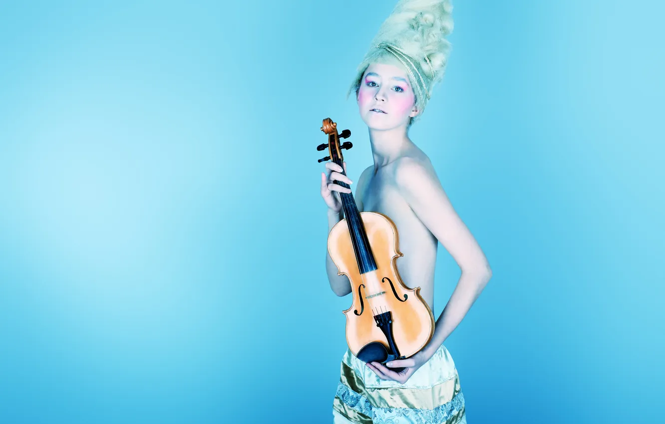 Photo wallpaper look, girl, violin, skirt, makeup, hairstyle, pallor