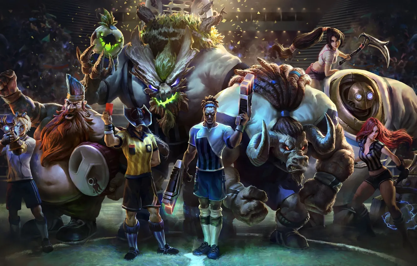 Photo wallpaper field, football, the game, tribune, League, League of Legends, red card, LoL