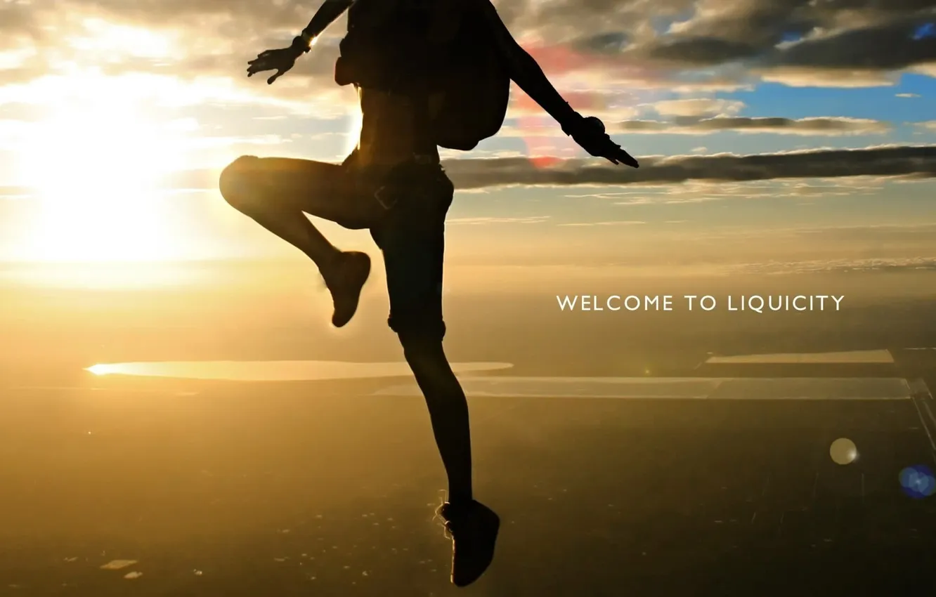 Photo wallpaper the sky, the sun, people, flight, skydiving, welcome to liquicity