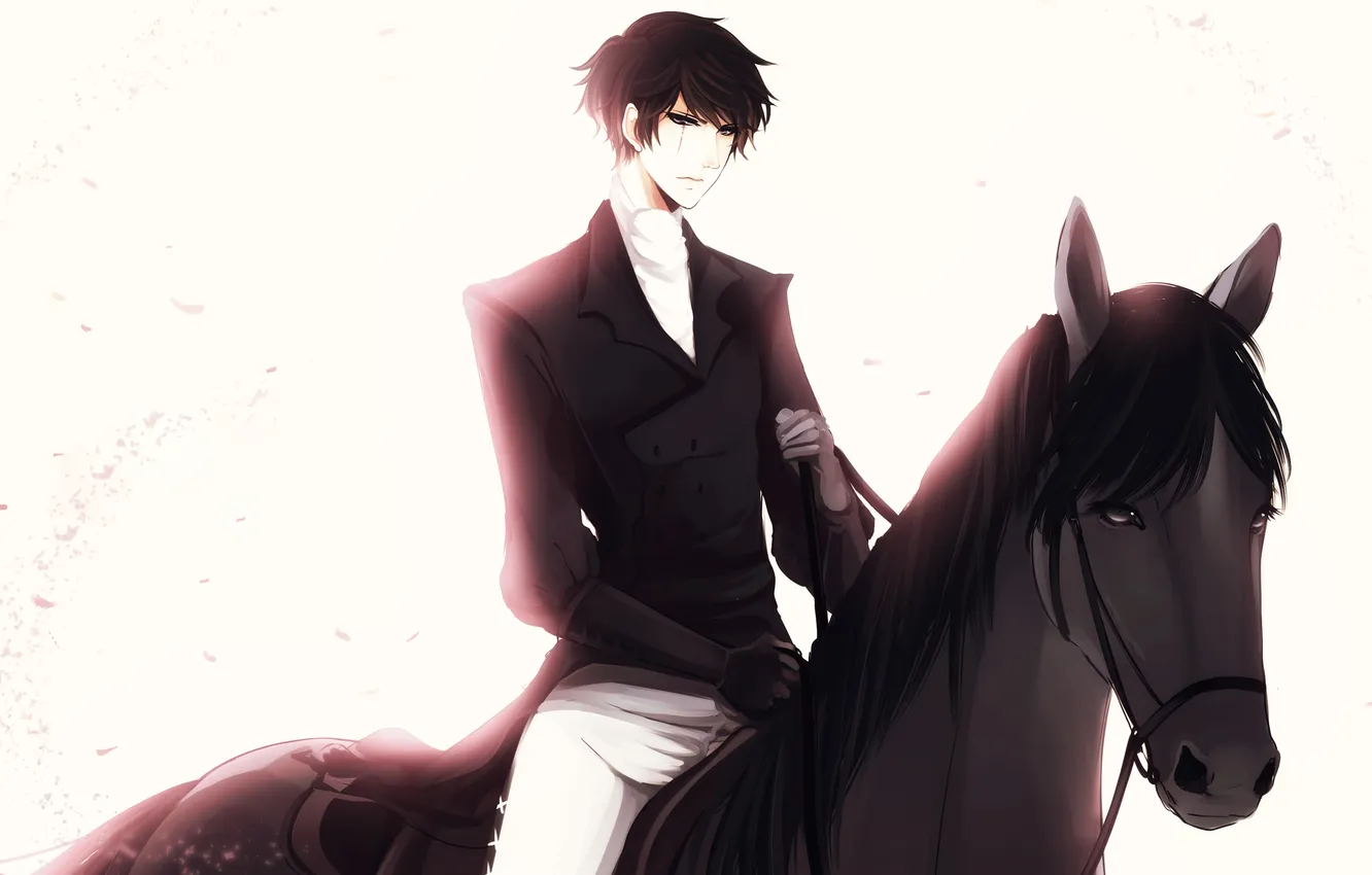 Photo wallpaper horse, petals, guy, scar