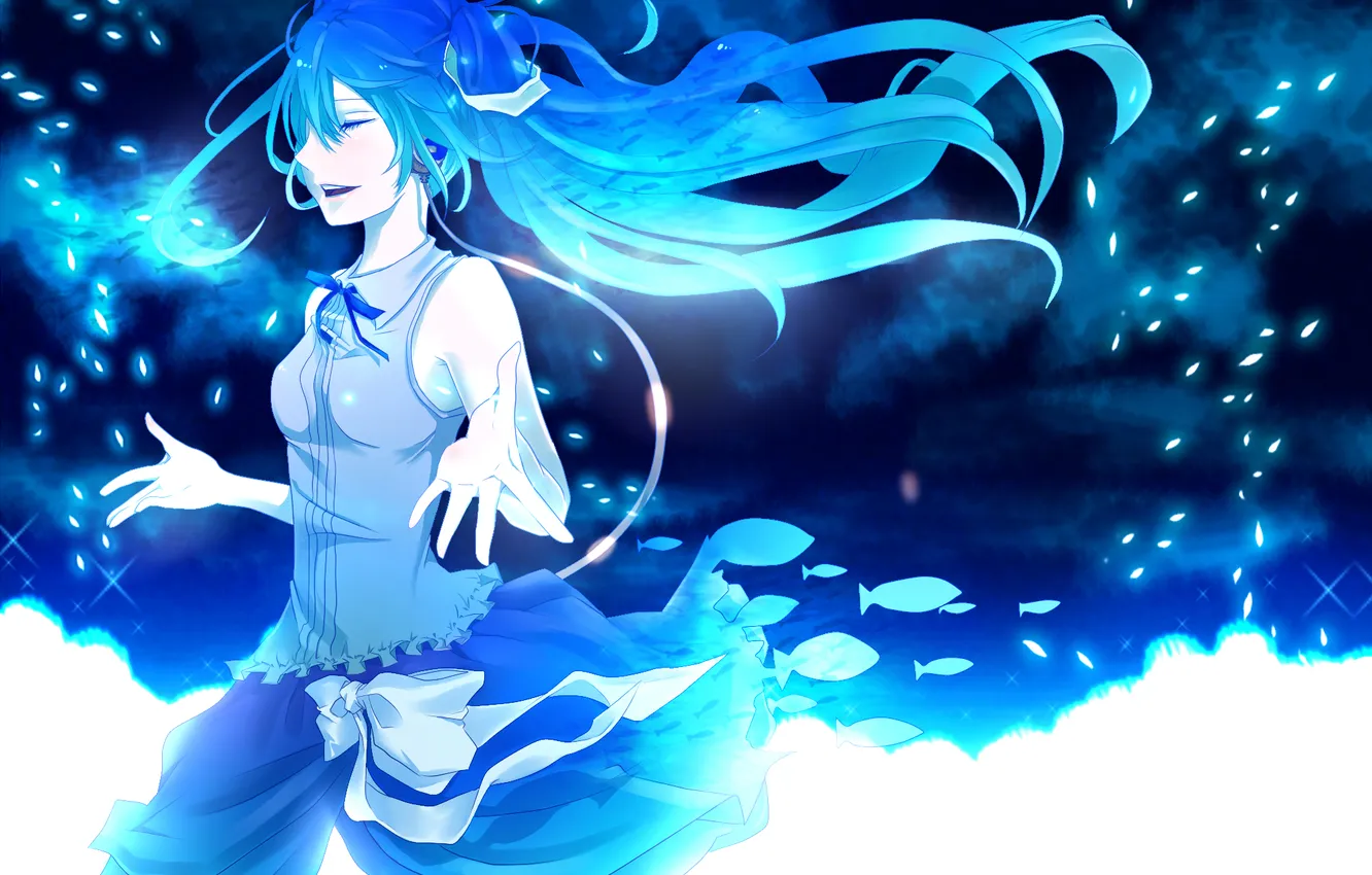 Photo wallpaper girl, fish, vocaloid, hatsune miku, Vocaloid, Hatsune Miku