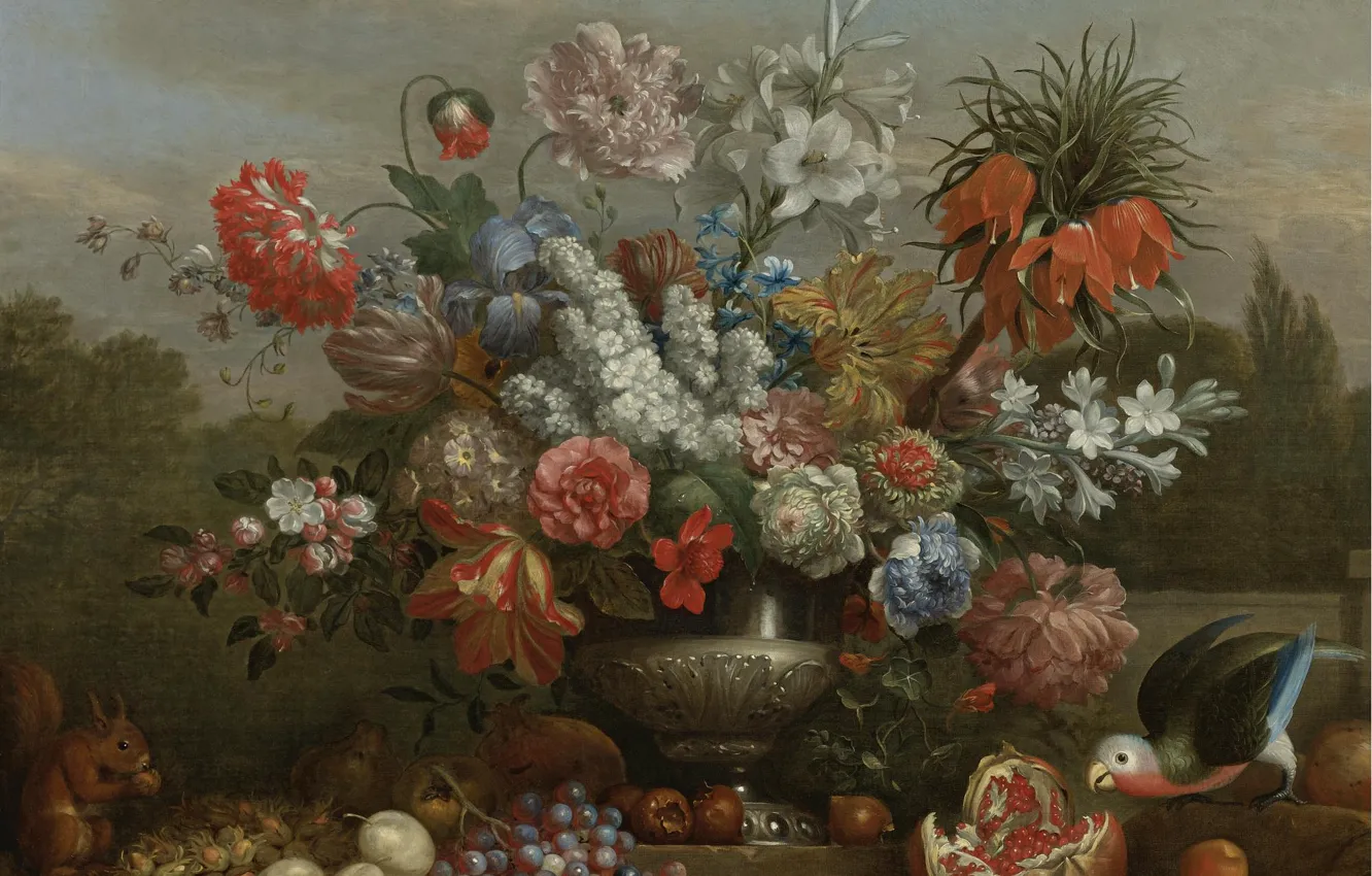 Photo wallpaper flowers, landscape, vase, still life, Jacob Bogdani
