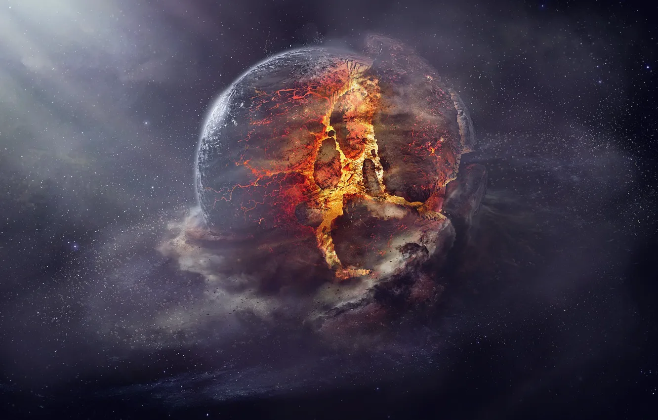Photo wallpaper explosion, fire, planet, destruction