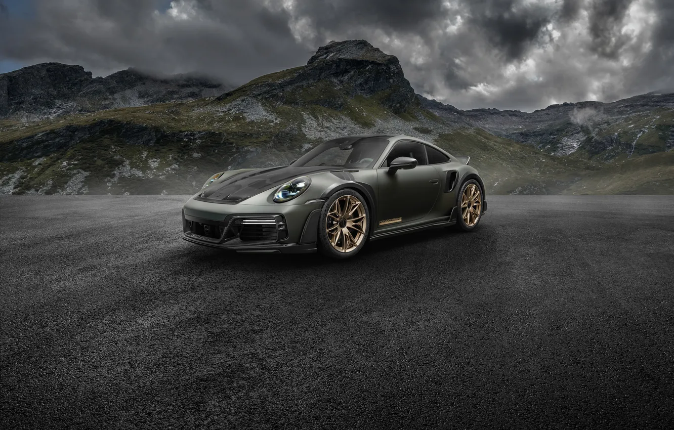 Photo wallpaper Porsche, Porsche 911, clouds, mountain, TechArt