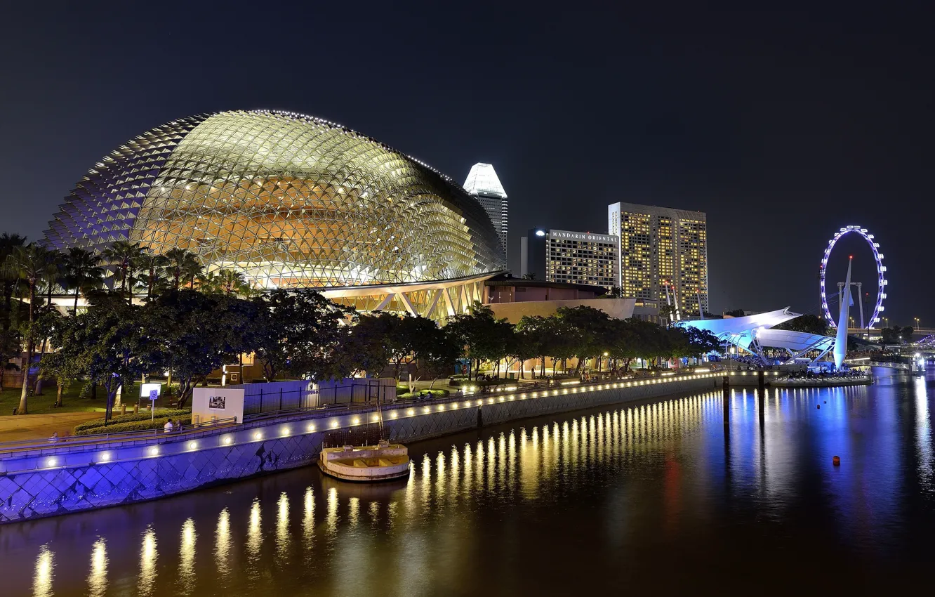 Photo wallpaper night, the city, lights, building, Singapore