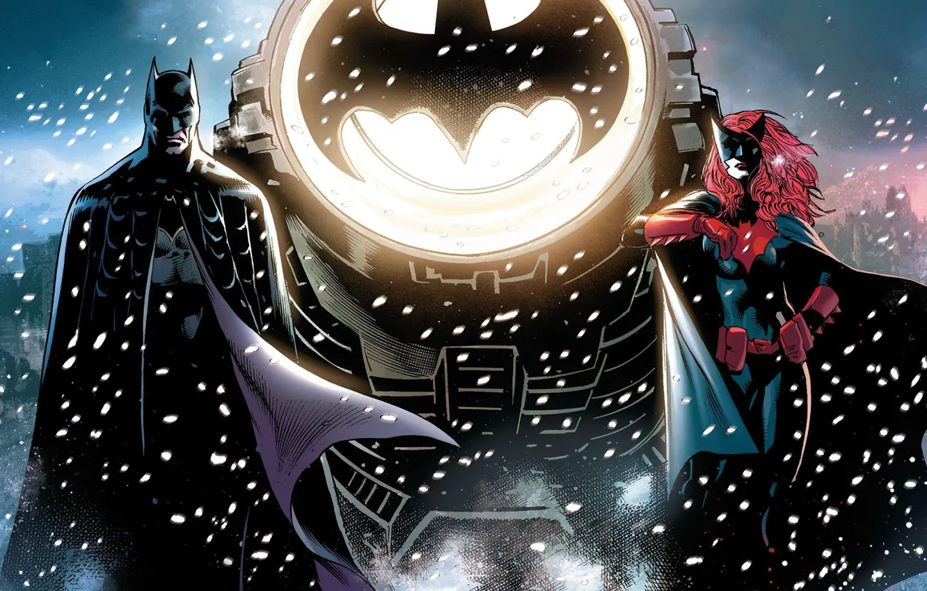 Photo wallpaper winter, snow, sign, mask, hero, costume, Batman, bat