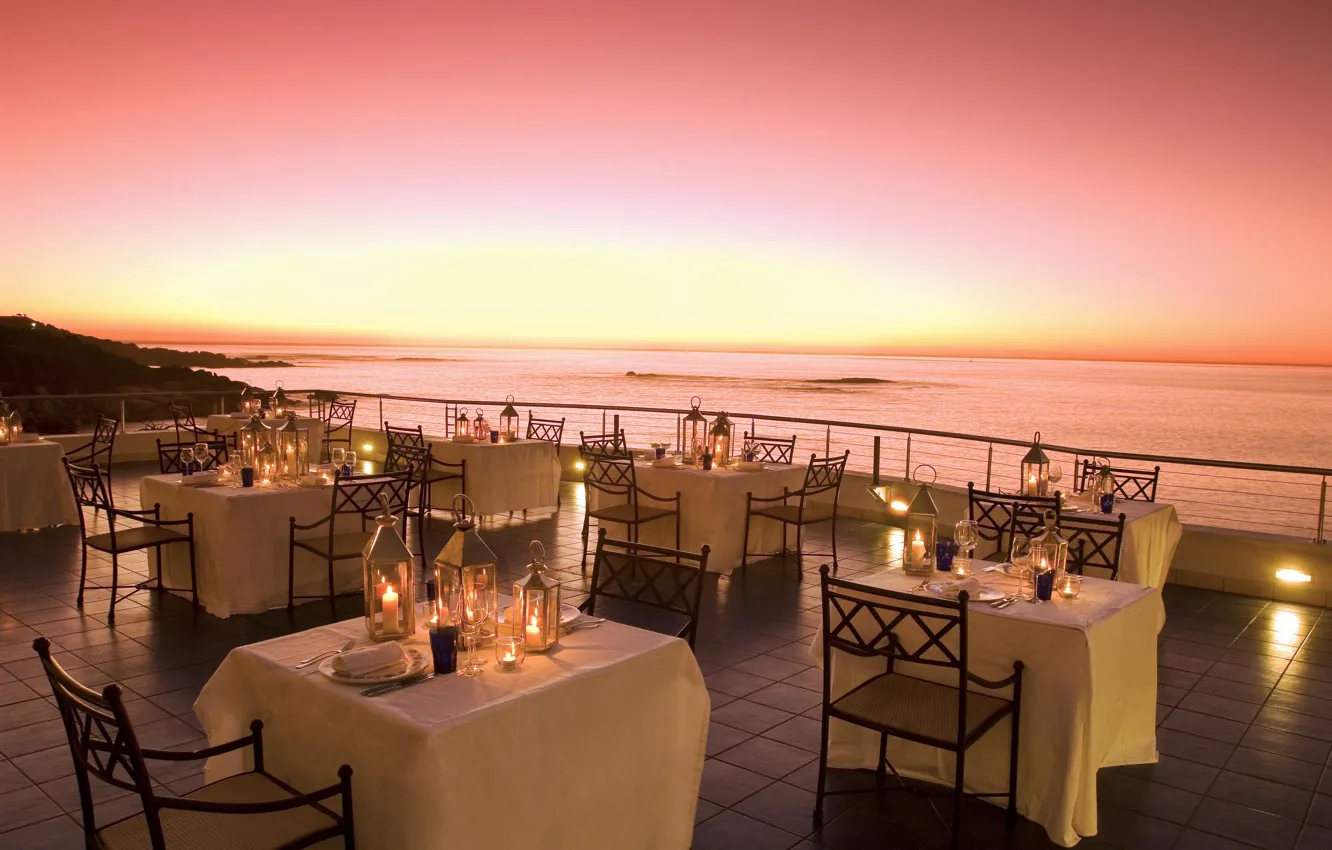 Photo wallpaper the ocean, the evening, candles, restaurant, South Africa