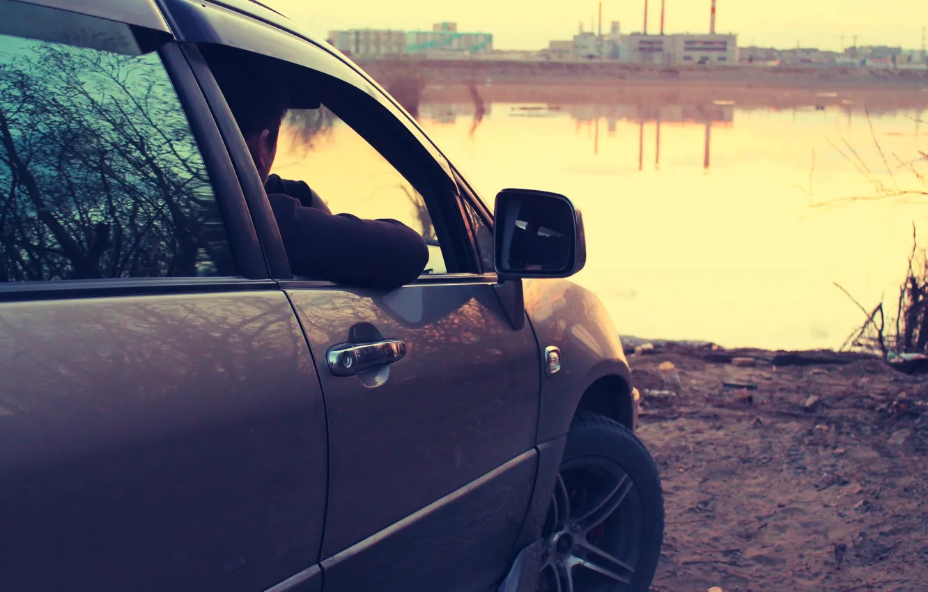 Photo wallpaper water, sunset, view, Toyota, Harrier