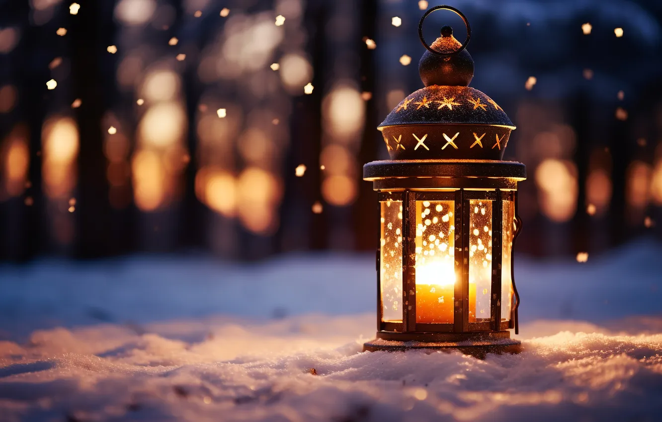 Photo wallpaper winter, snow, night, new year, Christmas, lights, Christmas, night