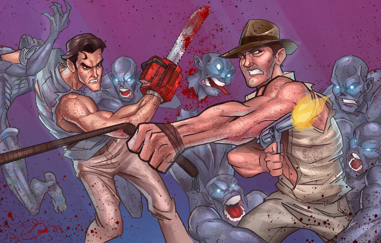 Photo wallpaper zombies, crossover, Ash, Harrison Ford, Evil Dead, Indiana Jones, Bruce Campbell, Ash Williams