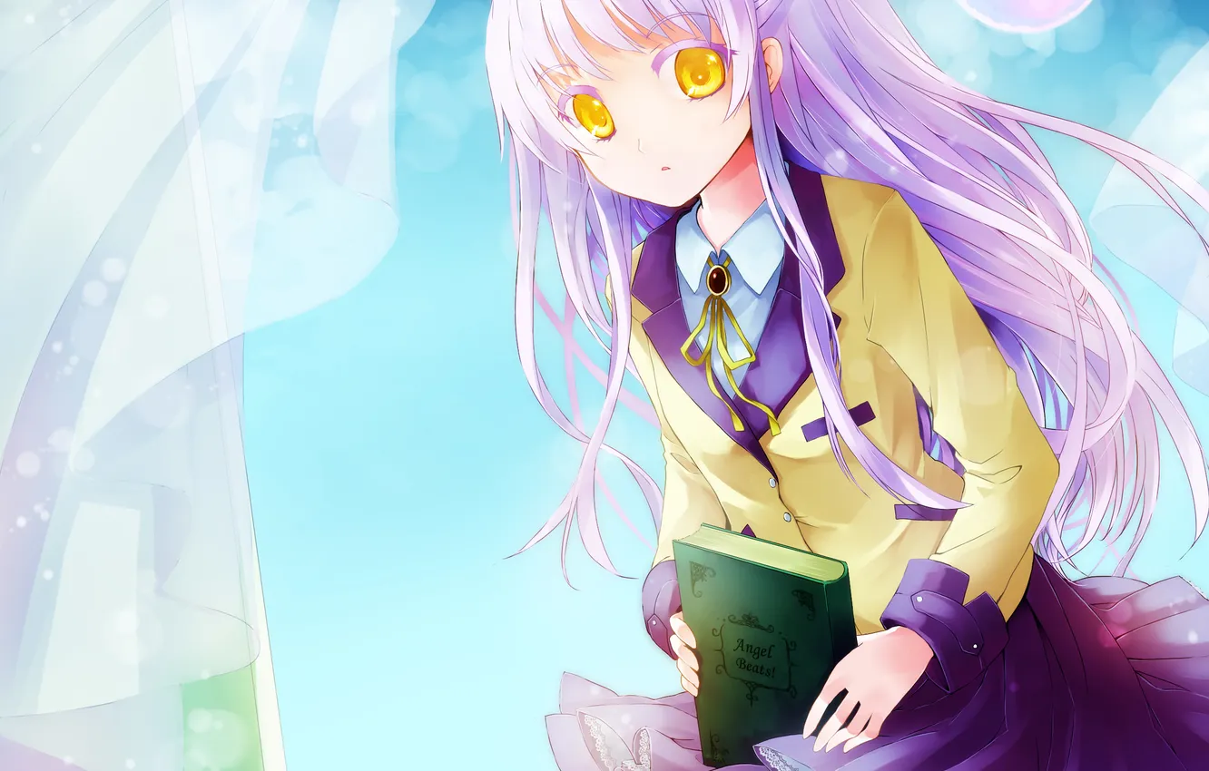 Photo wallpaper look, girl, the moon, window, curtains, book, sitting, school uniform