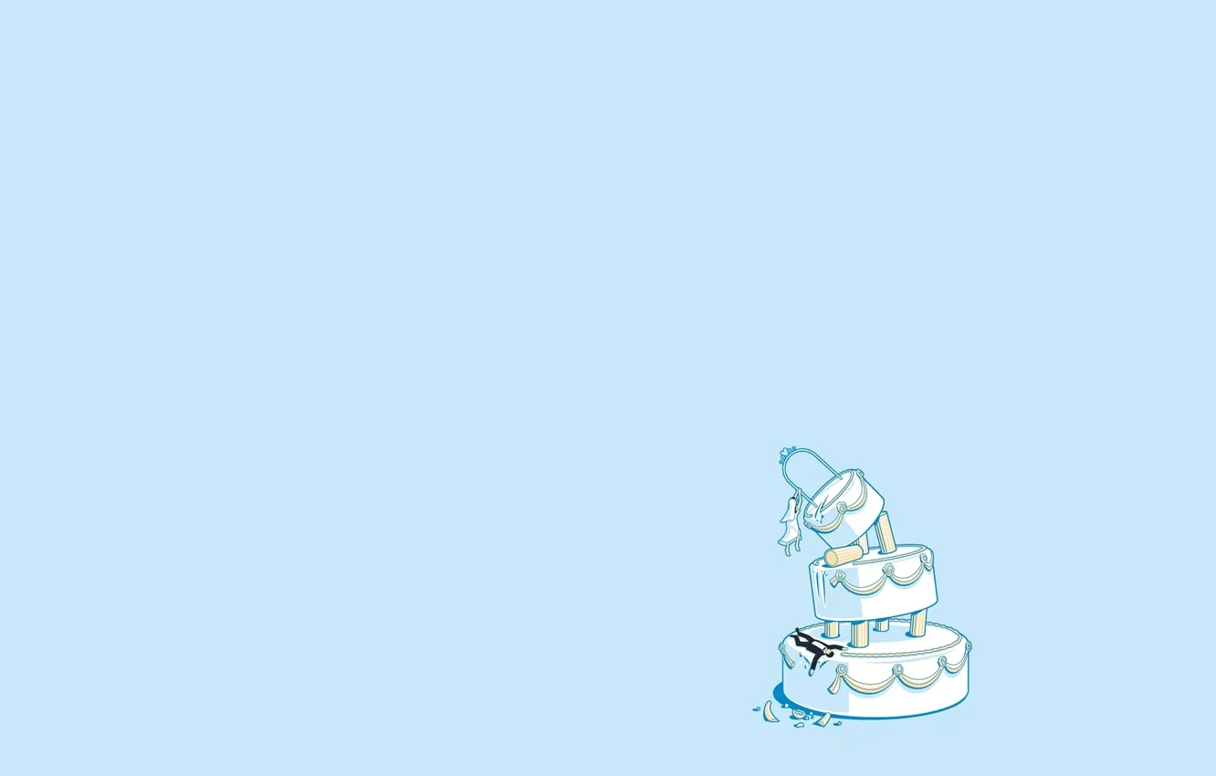 Photo wallpaper girl, minimalism, cake, male, the bride, blue background, the groom, sweet. wedding