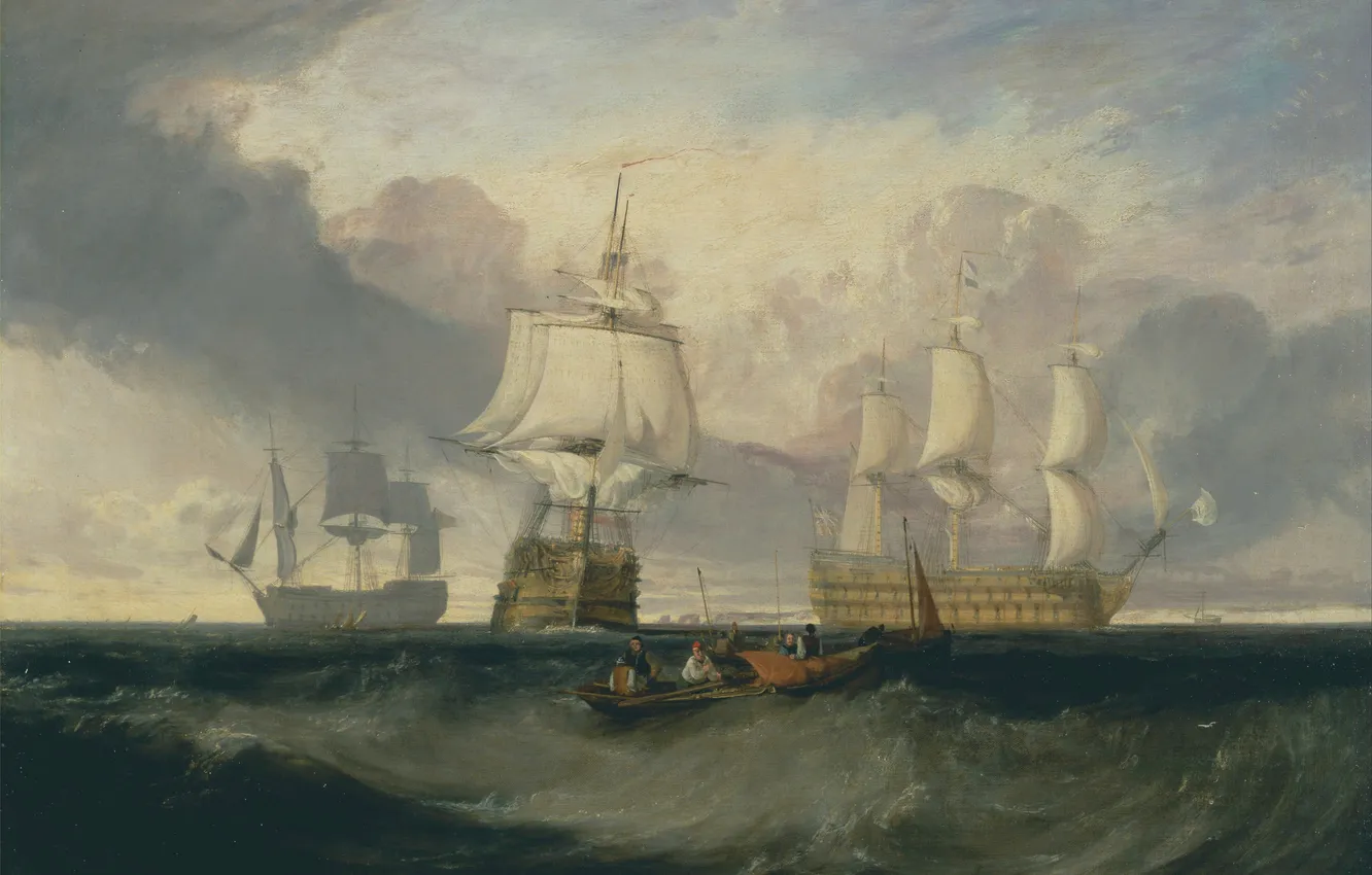 Photo wallpaper sea, wave, boat, ships, picture, sail, seascape, William Turner