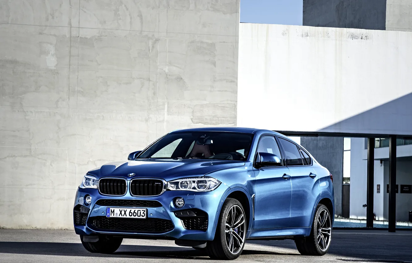 Photo wallpaper photo, BMW, Blue, Car, 2015, X6 M, Metallic