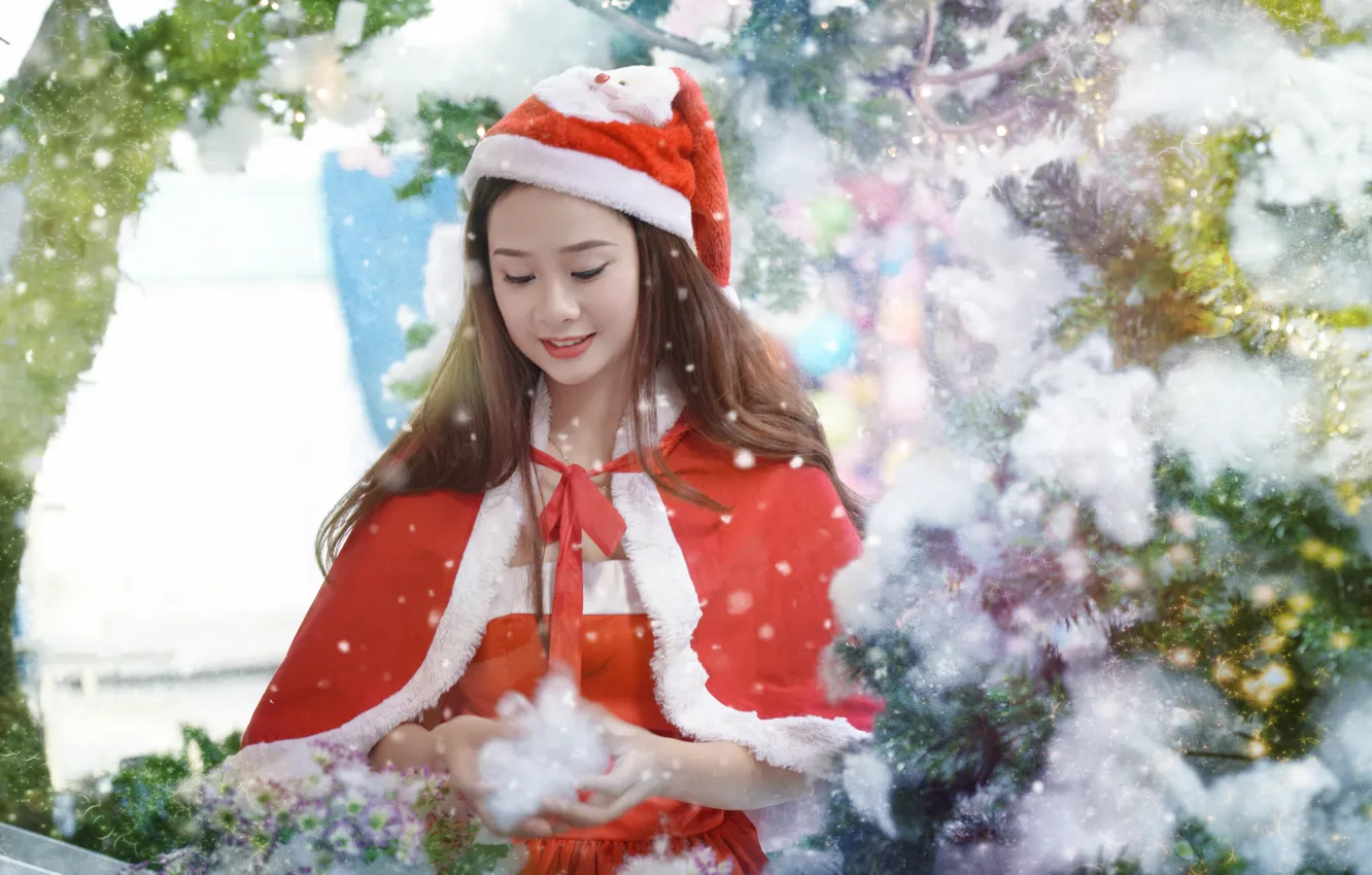 Photo wallpaper girl, background, holiday, costume, Asian
